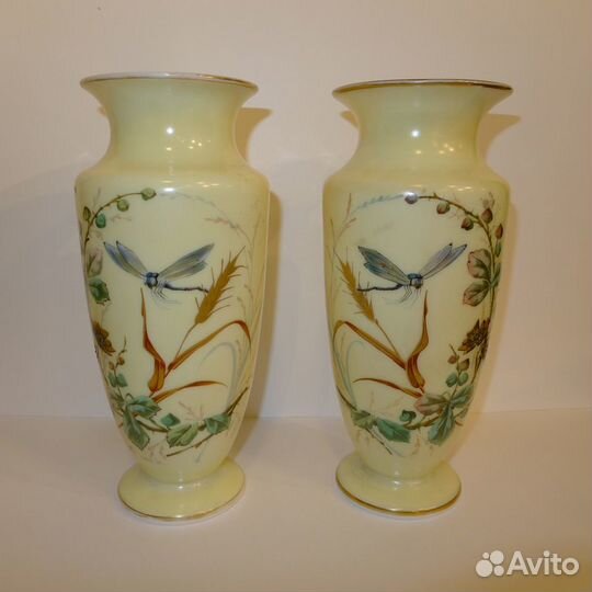 Парные вазы молочное стекло живопись