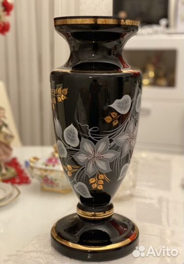 Богемия ваза черная h 41 см и синяя 44 см Винтаж