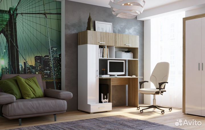 Стол письменный пкс-1 (Дуб сонома/Белый глянец)