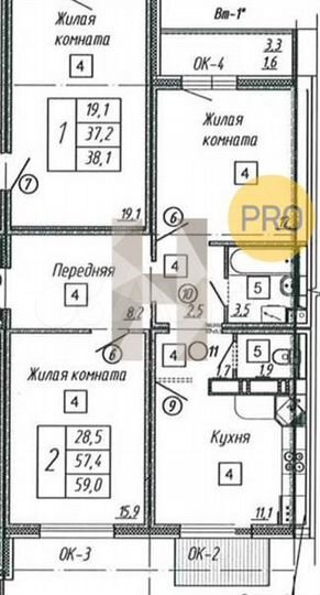 2-к. квартира, 59 м², 14/17 эт.