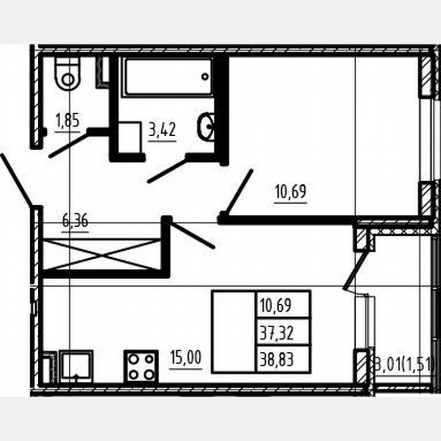 1-к. квартира, 37,3 м², 1/4 эт.