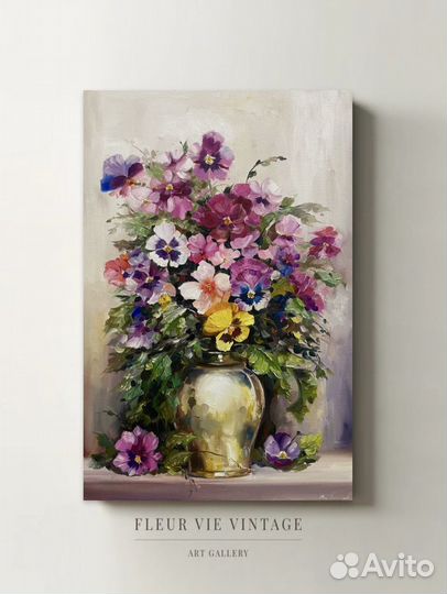 Картина маслом Анютины глазки 60х40