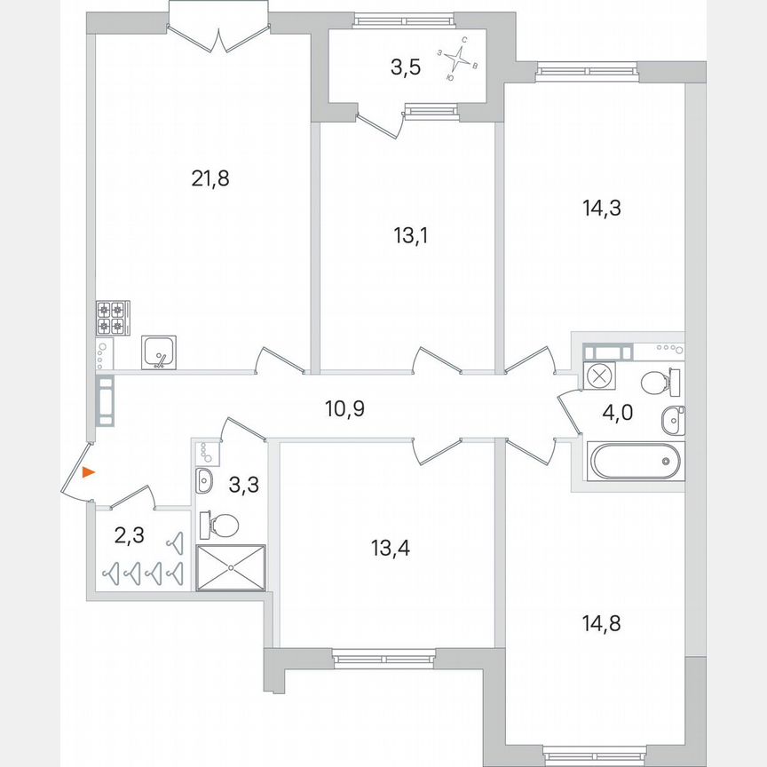 4-к. квартира, 99,7 м², 2/4 эт.
