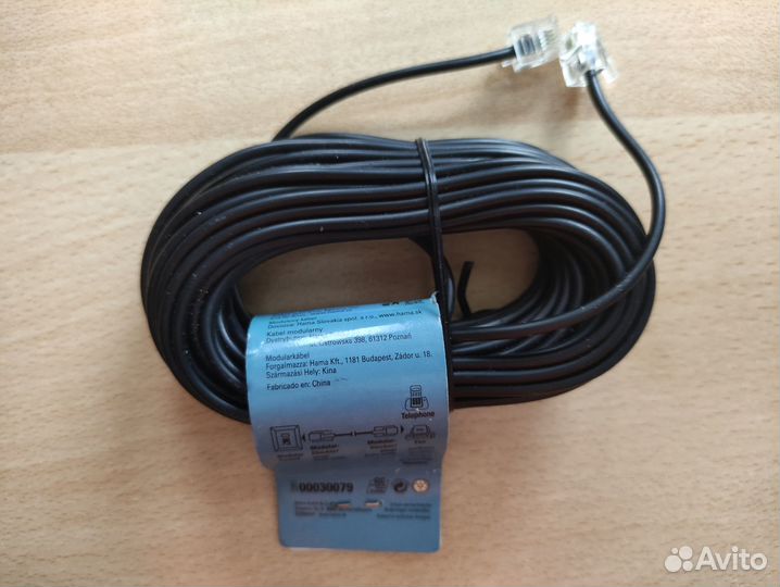 Новый кабель телефонный Hama 10 м 6p4c