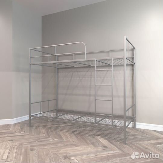 Двухъярусная кровать металлическая, серая