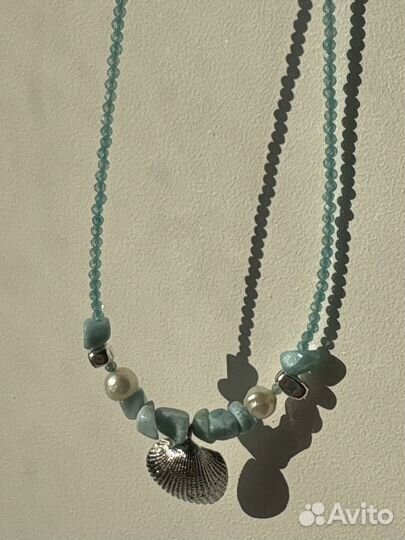 Колье чокер украшение ларимар жемчуг гематит