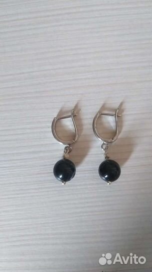 Серьги с натуральным черным агатом