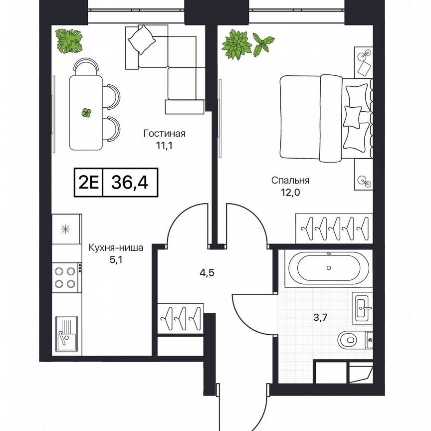 2-к. квартира, 36,4 м², 3/17 эт.