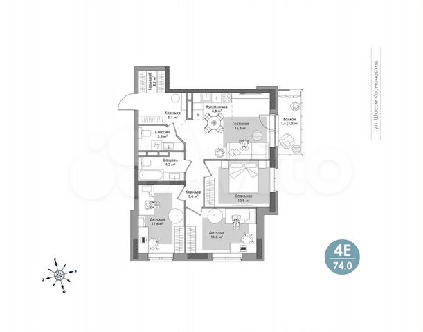 4-к. квартира, 74 м², 12/24 эт.
