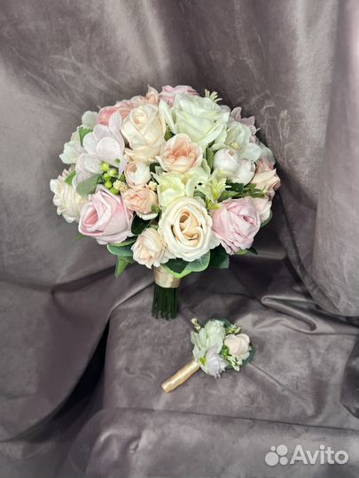 Свадебный букет + бутоньерка. В наличии