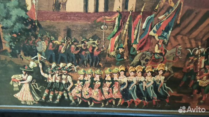 Картина(гравюра на дереве),с часами,Европа сер.20в