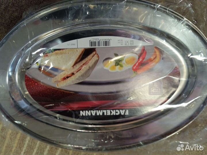 Поднос овал, новый в уп-ке, нерж сталь, 30*21см