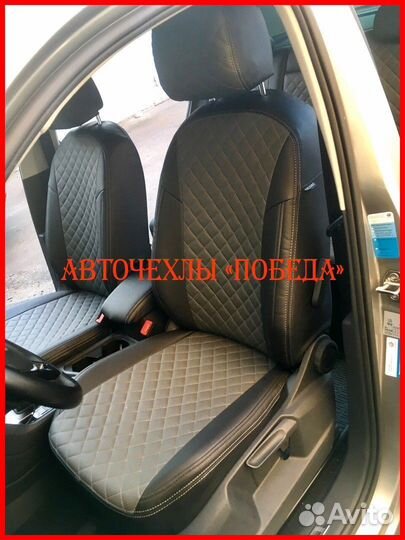 Чехлы Volkswagen Polo 6 из экокожи чёрно-серые Ром