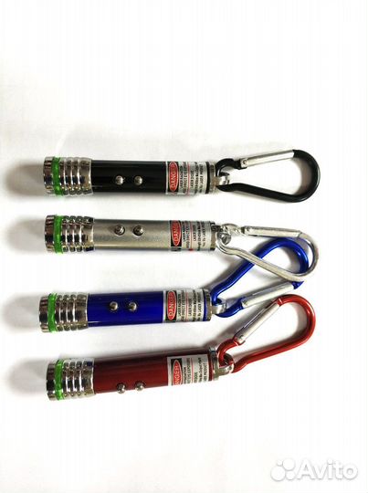 Лазер брелок с фонариком 1,2*7 см с карабином