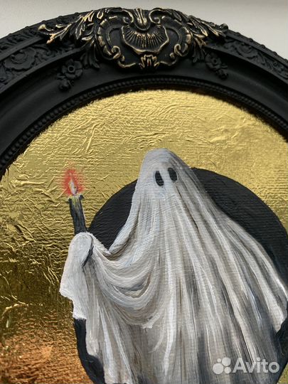 Картина маслом, привидение, призрак в рамке, 20 см