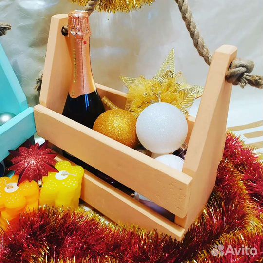 Ящики из нат. дерева для нов. подарков, декора
