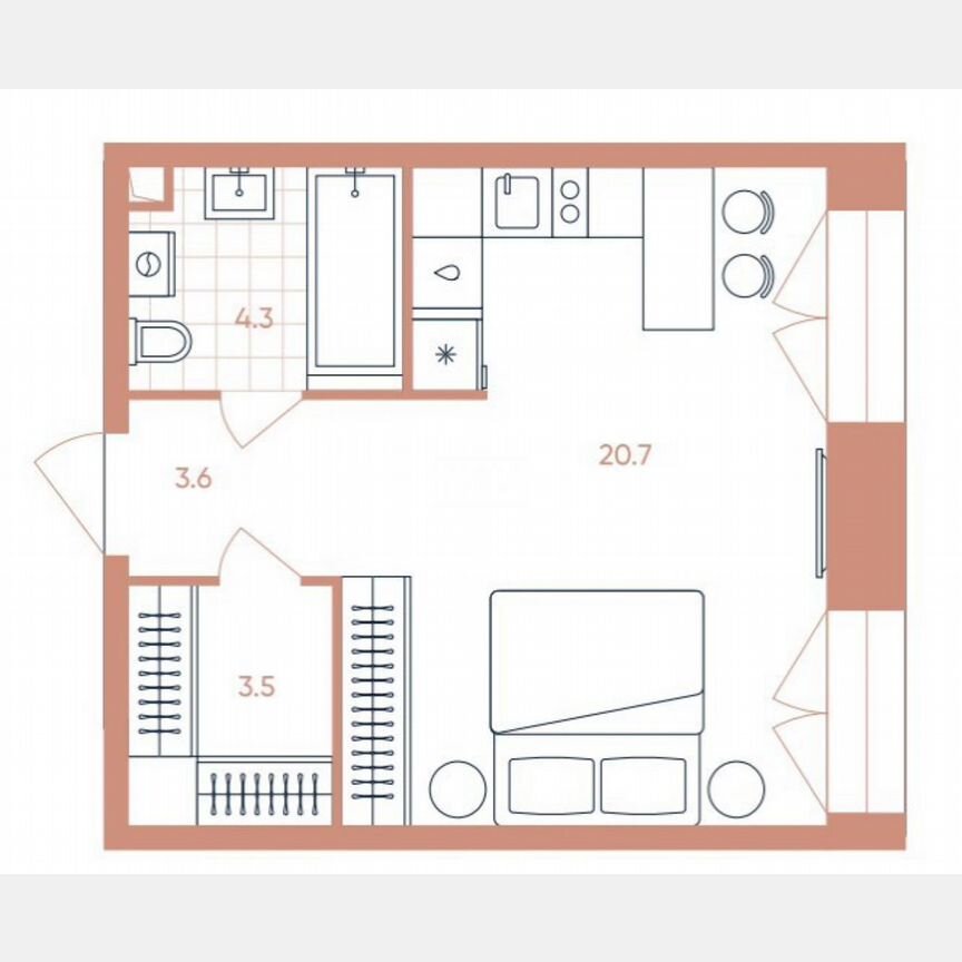 1-к. квартира, 32,1 м², 3/27 эт.