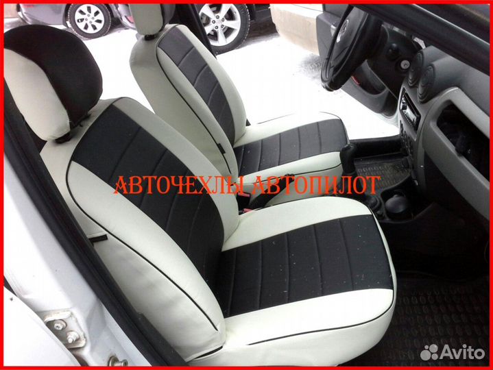 Чехлы Автопилот Renault Logan 1 из экокожи бел-чёр