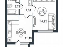 1-к. квартира, 37,7 м², 6/15 эт.