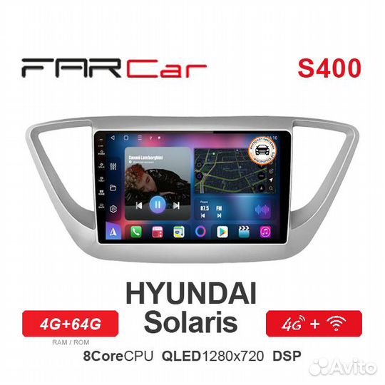 Магнитола FarCar S400 4G+64G для Hyundai Solaris