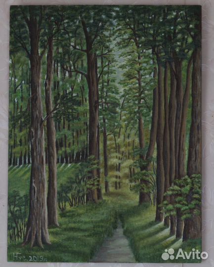 Картина маслом на холсте, алея в лесу