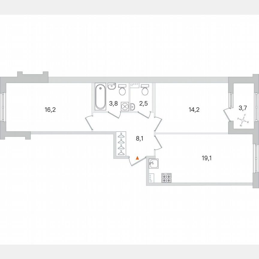 2-к. квартира, 65,8 м², 1/4 эт.