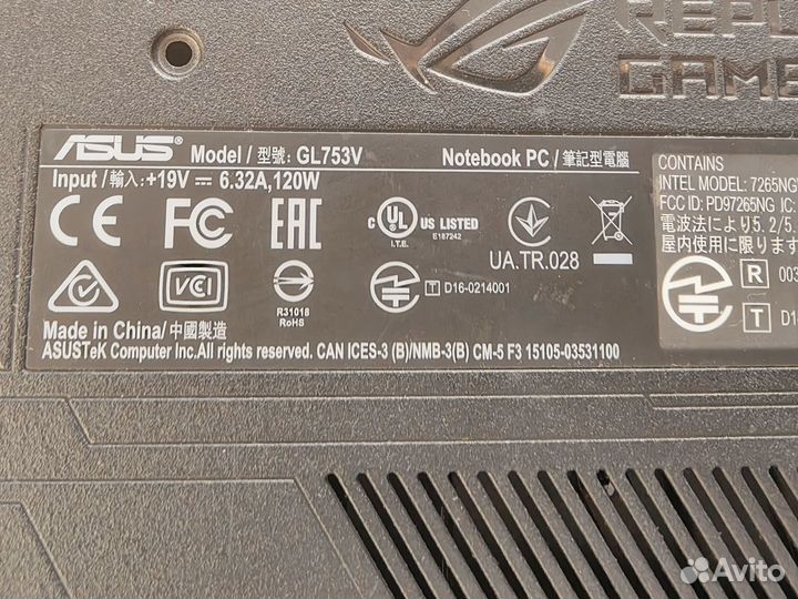 Ноутбук Asus rog strix gl753v