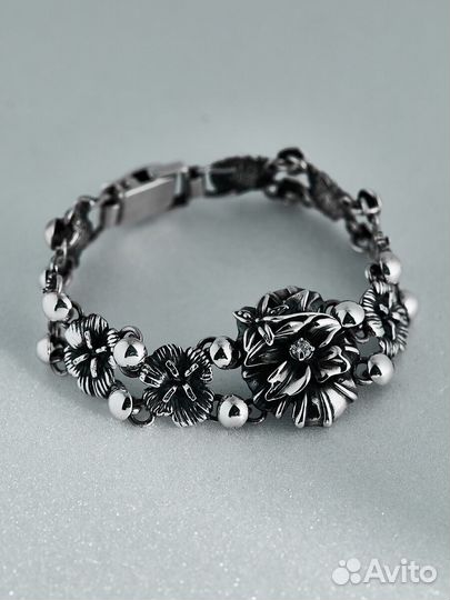 Серебряный браслет -цветок