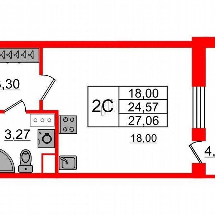 Квартира-студия, 24,6 м², 8/9 эт.