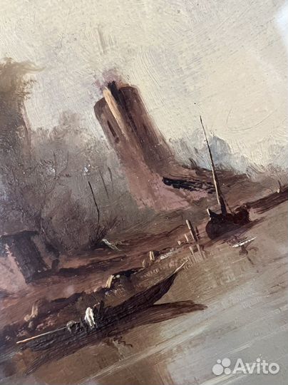 Картина живопись антикварная 32х38, рюмка латунь