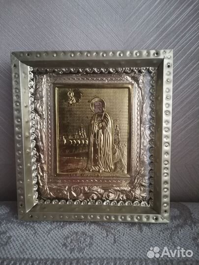 Старинная икона Серафим Саровский оклад