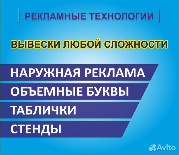 Вывески, стенды, объемные буквы, визитки, баннер