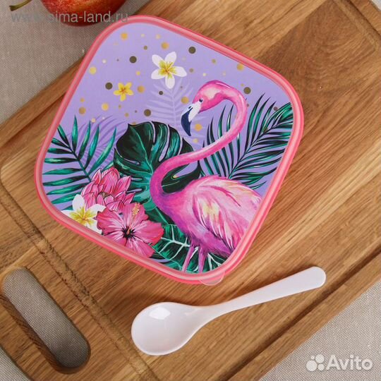 Ланч-бокс с ложкой «Фламинго», 400 мл