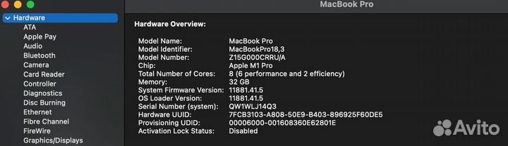 Macbook pro 14 m1pro 32Gb SSD 1Tb