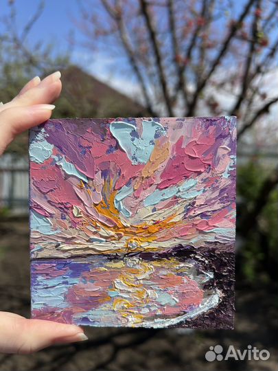 Две картины Восход и закат 10х10см маслом