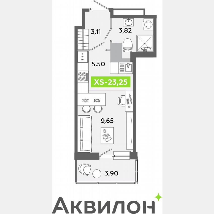 Квартира-студия, 23,3 м², 5/12 эт.