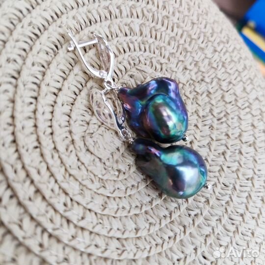 Серьги с черным жемчугом