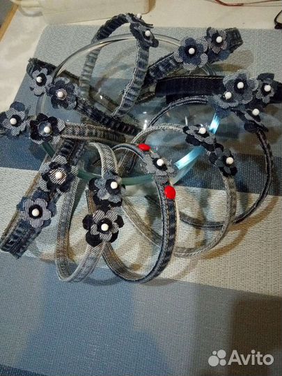 Ободок для волос ручной работы из джинсовой ткани
