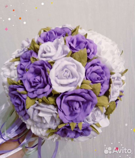 Свадебный,счастливы букет невесты фоамиран,заколки