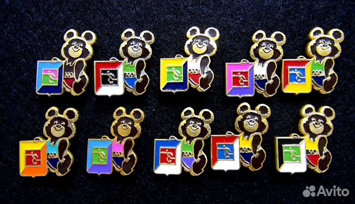 Редкий набор из 10 значков Олимпийский мишка. Олим
