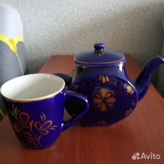 Заварочный чайник и бокал кобальт СССР