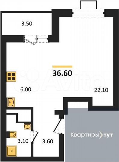Квартира-студия, 36,6 м², 3/15 эт.