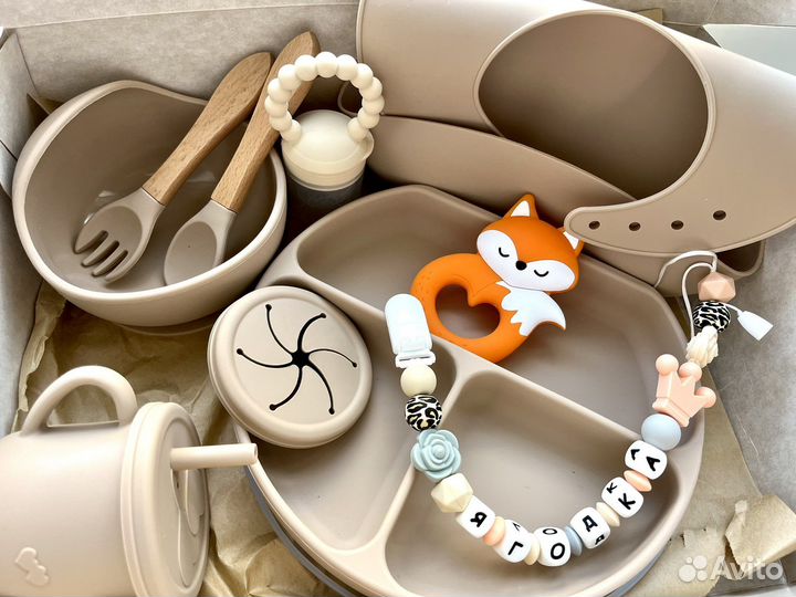 Детская посуда из силикона, именные грызунки