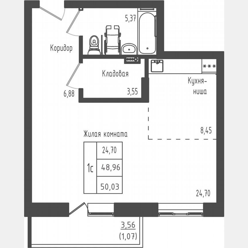 Квартира-студия, 50 м², 1/5 эт.
