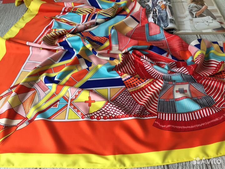 Платок шаль Hermes. Оранжевый. 6 цв