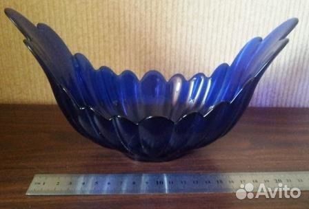 Ваза конфетница синее стекло Гусь Хрустальный