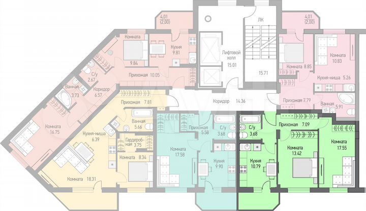 2-к. квартира, 56,9 м², 5/16 эт.