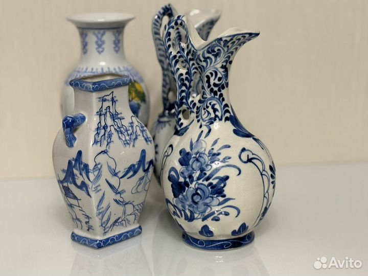 Вазы Китай Азия белые с синим