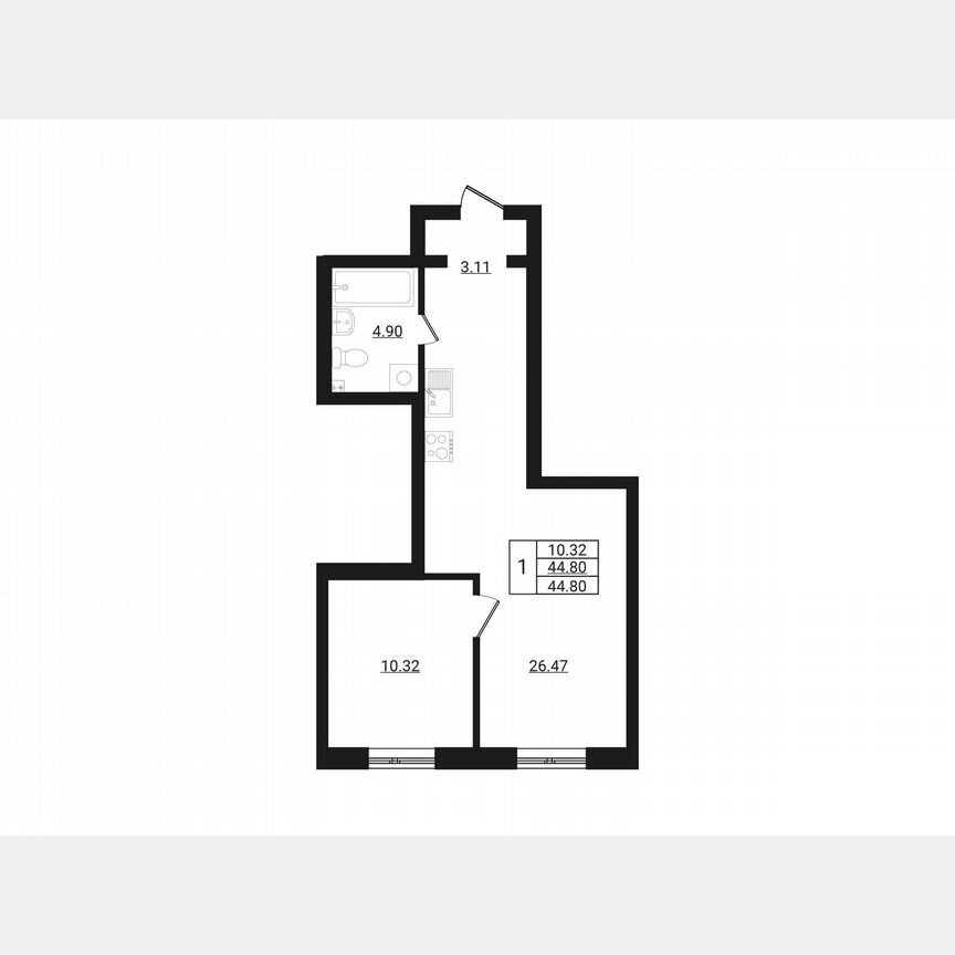 1-к. квартира, 44,8 м², 1/9 эт.