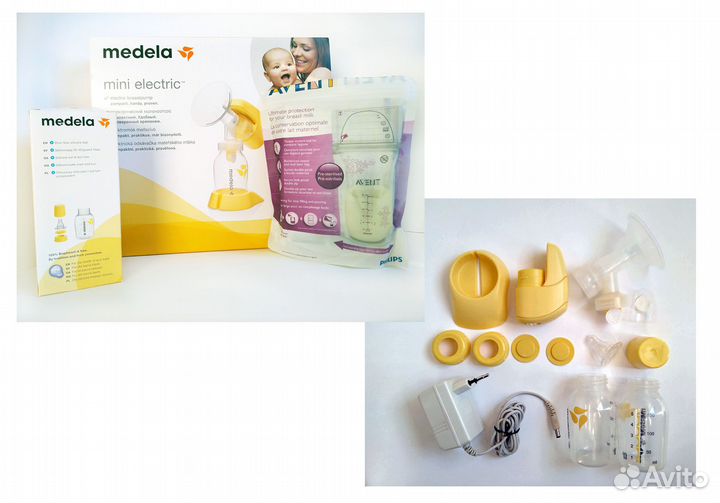Молокоотсос medela mini electric+бутылочка,пакеты